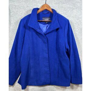 Lands End Womens Pea Coat Royal Blue Fully Lined Jacket Size 18